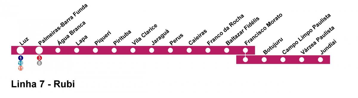 Карта Сан-Паулу CPTM - линия 7 - рубиновый