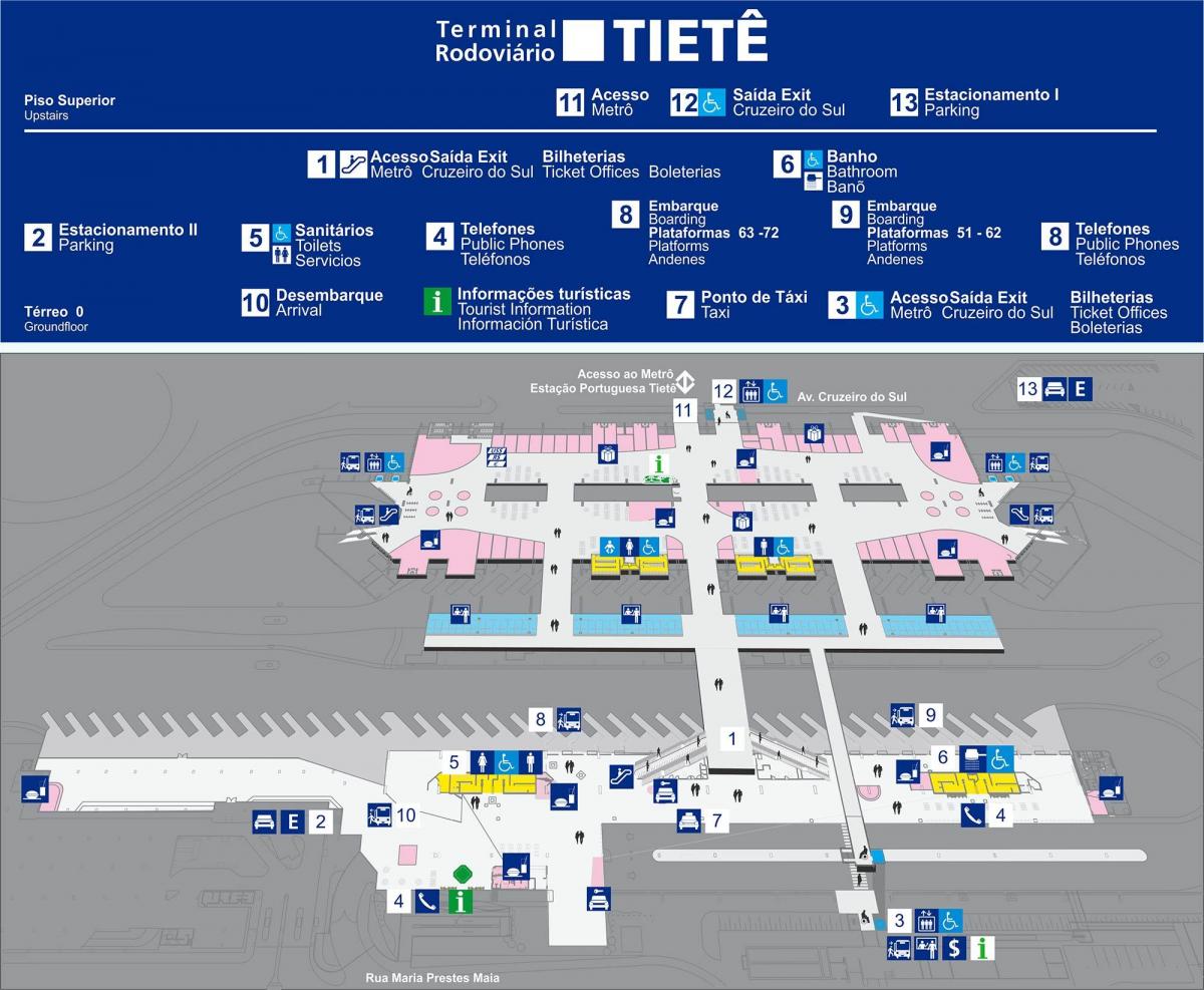 Карта автобусного терминала Тиете - верхний этаж