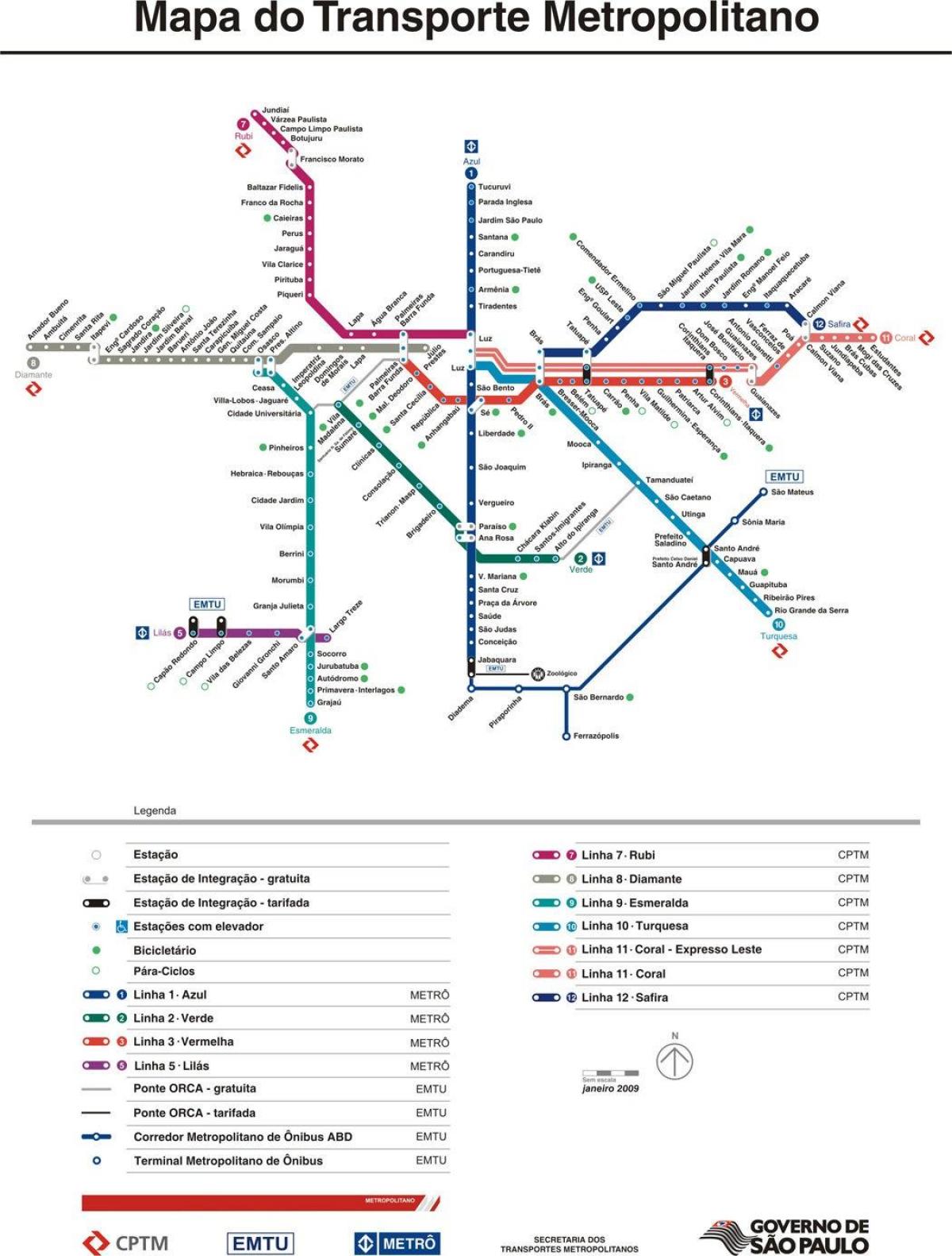 Карта Сан-Паулу CPTM транспорта