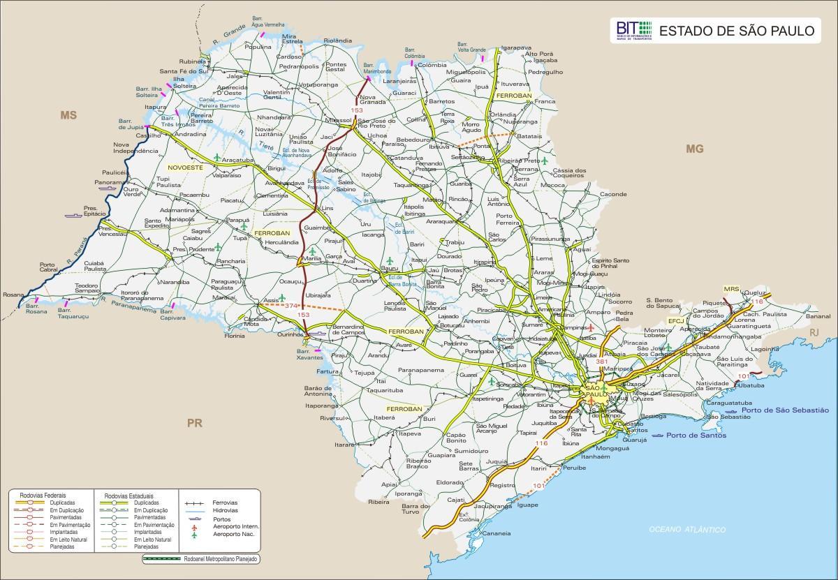 Карта штата Сан-Паулу шоссе