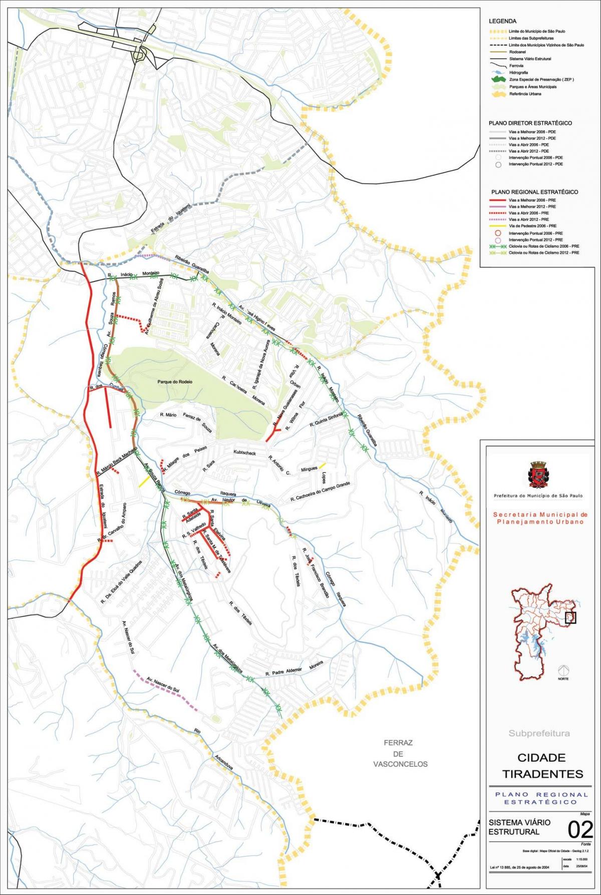 Карта Сидаде Тирадентесе Сан-Паулу - дорог