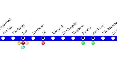 Карта Сан-Паулу метро - линия 1 - синий