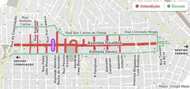 Карта авеню Паулиста в Сан-Паулу