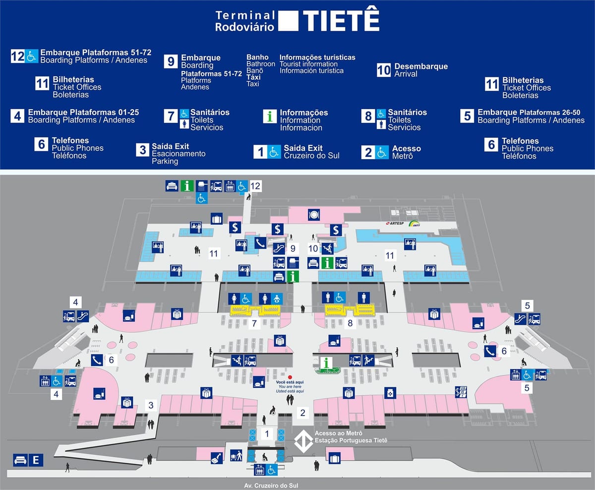 Карта автобусного терминала Тиете