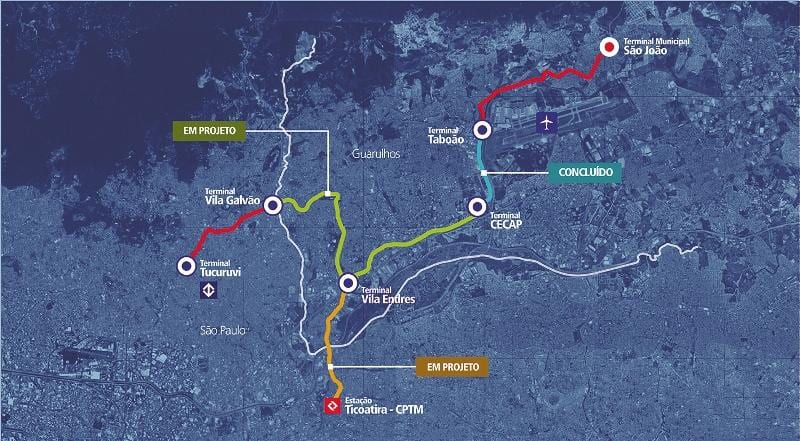 Карта коредоре Метрополитано Гуарульюс - Tucuruvi