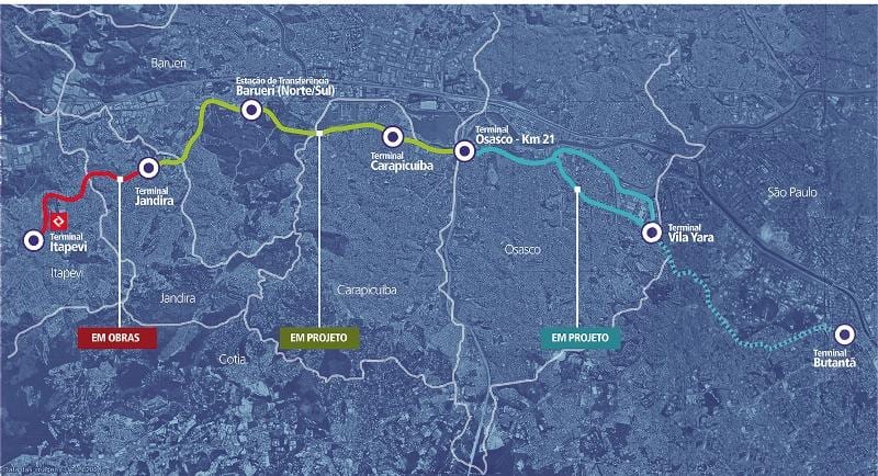 Карта коредоре метрополитано Итапеви