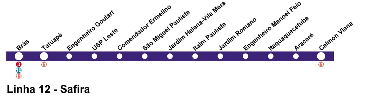 Карта Сан-Паулу CPTM - линия 12 - Сапфир