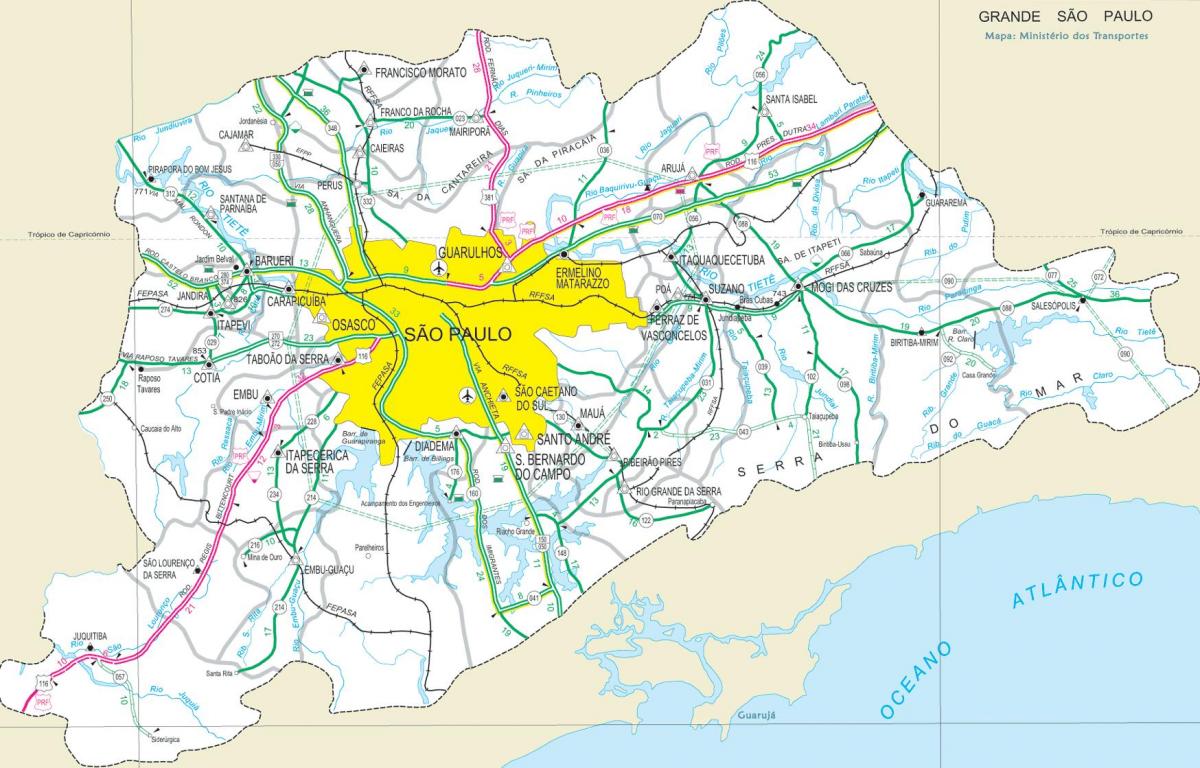 Карта автомобильных дорог окраине Сан-Паулу