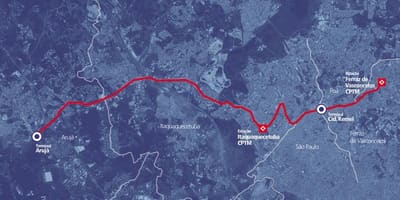 Карта коредоре БРТ метрополитано периметру Альто Тиете